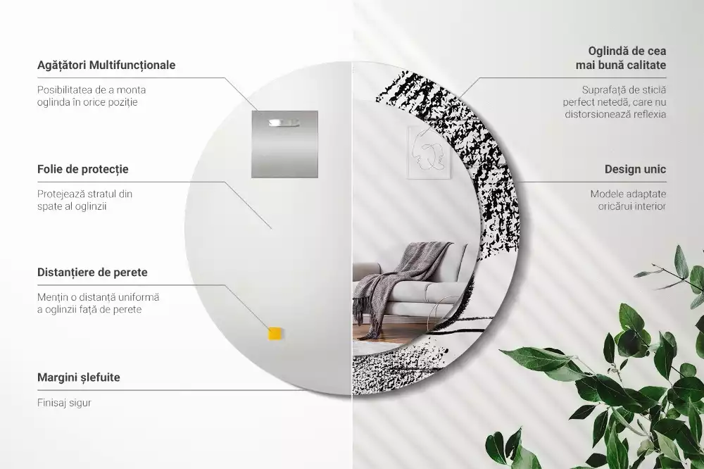 Espelho decorativo redondo Padrão de grafite