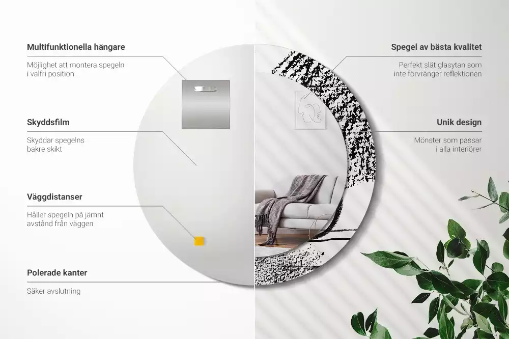 Espelho decorativo redondo Padrão de grafite