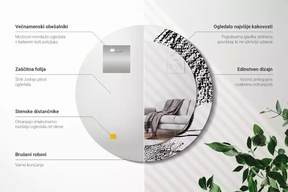 Espelho decorativo redondo Padrão de grafite