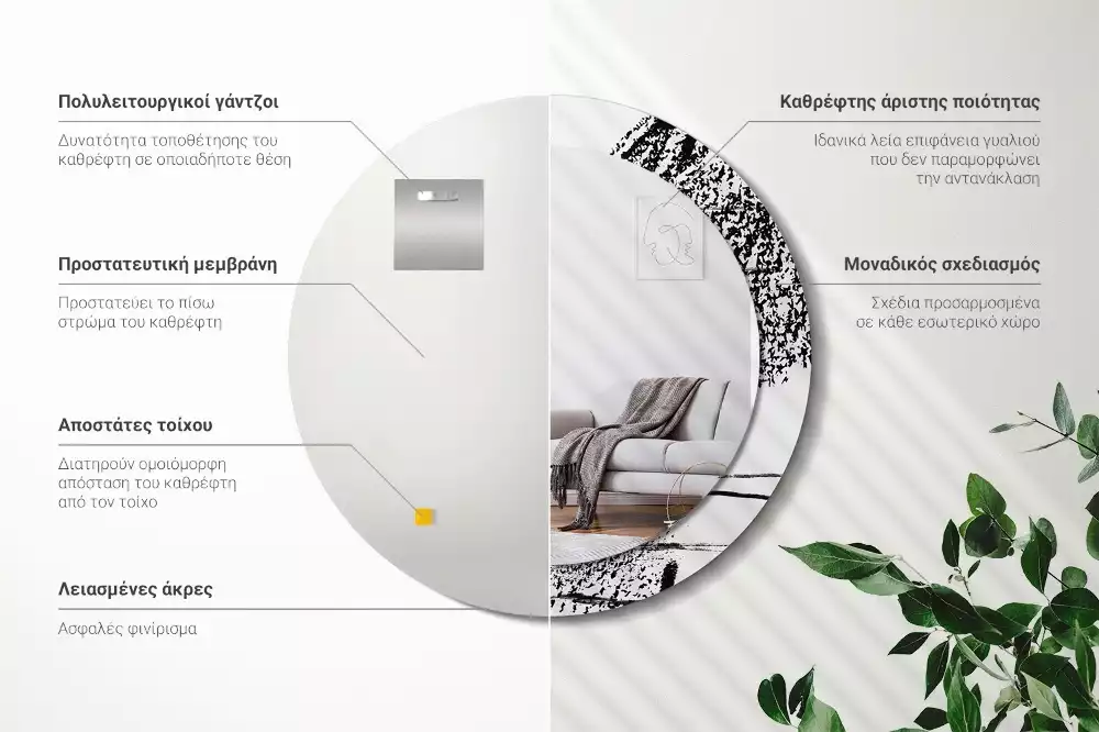 Espelho decorativo redondo Padrão de grafite