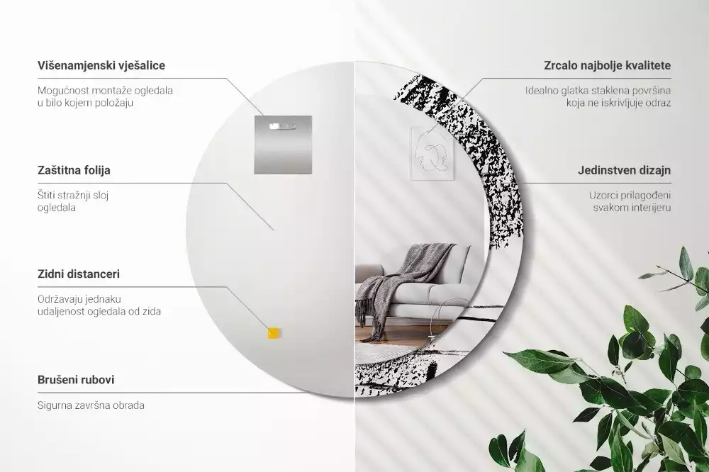 Espelho decorativo redondo Padrão de grafite