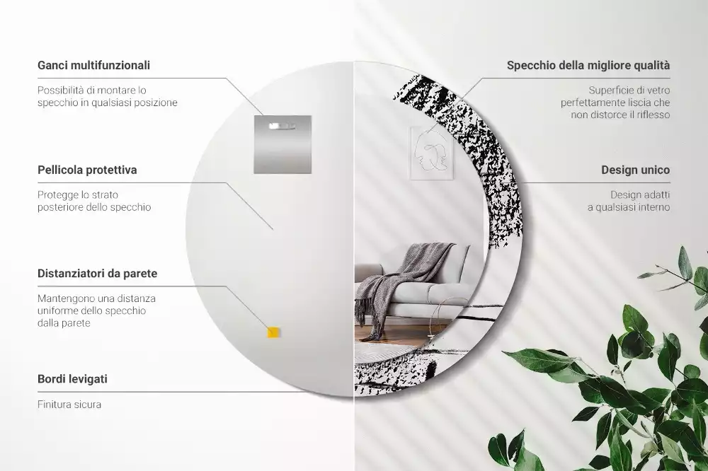 Espelho decorativo redondo Padrão de grafite