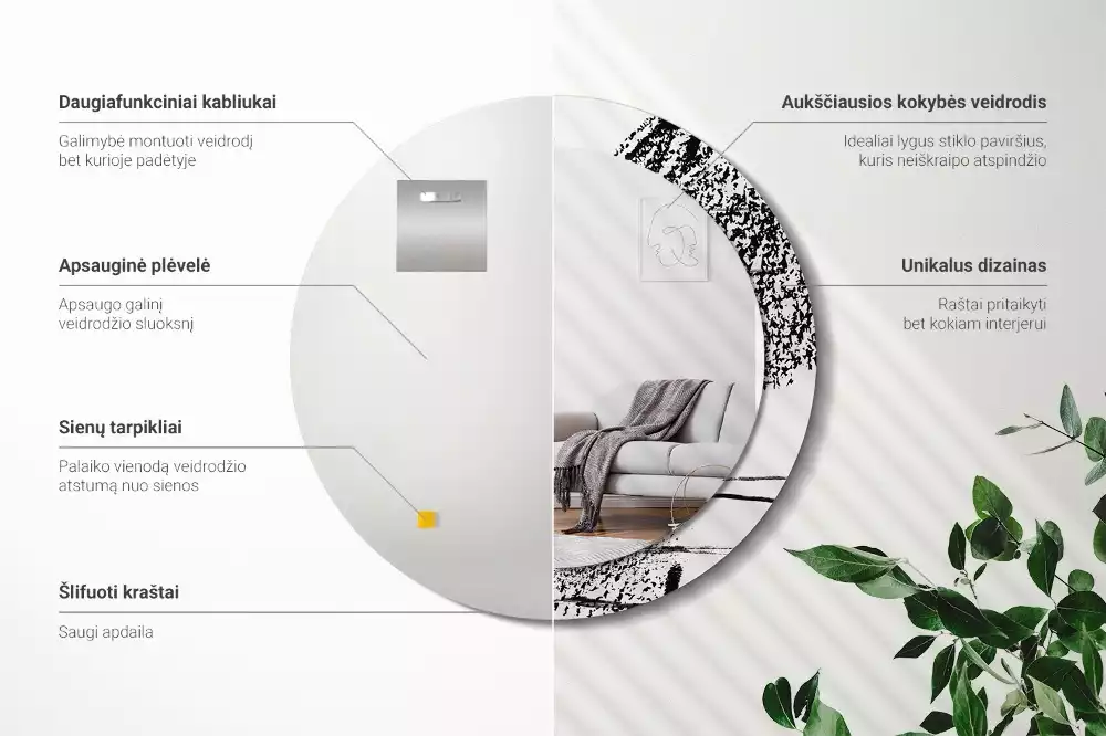 Espelho decorativo redondo Padrão de grafite