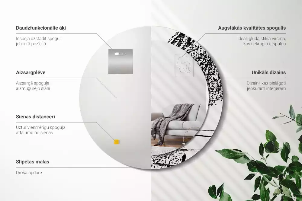 Espelho decorativo redondo Padrão de grafite