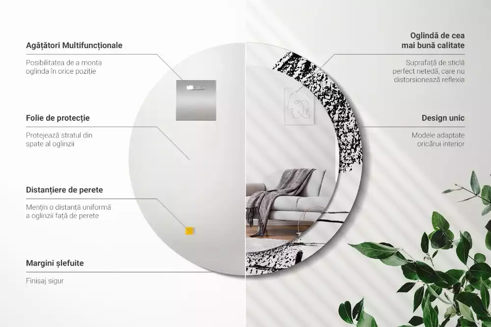 Espelho decorativo redondo Padrão de grafite