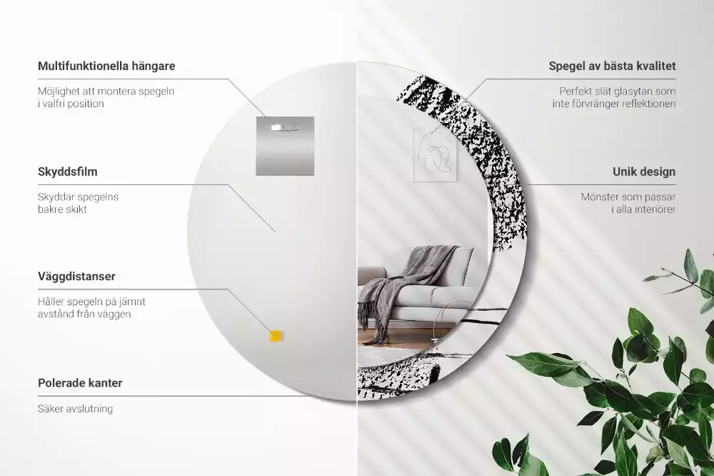 Espelho decorativo redondo Padrão de grafite