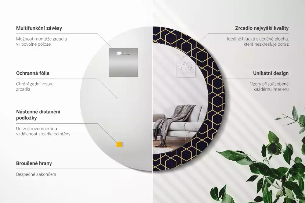 Espelho decorativo redondo Abstrato geométrico