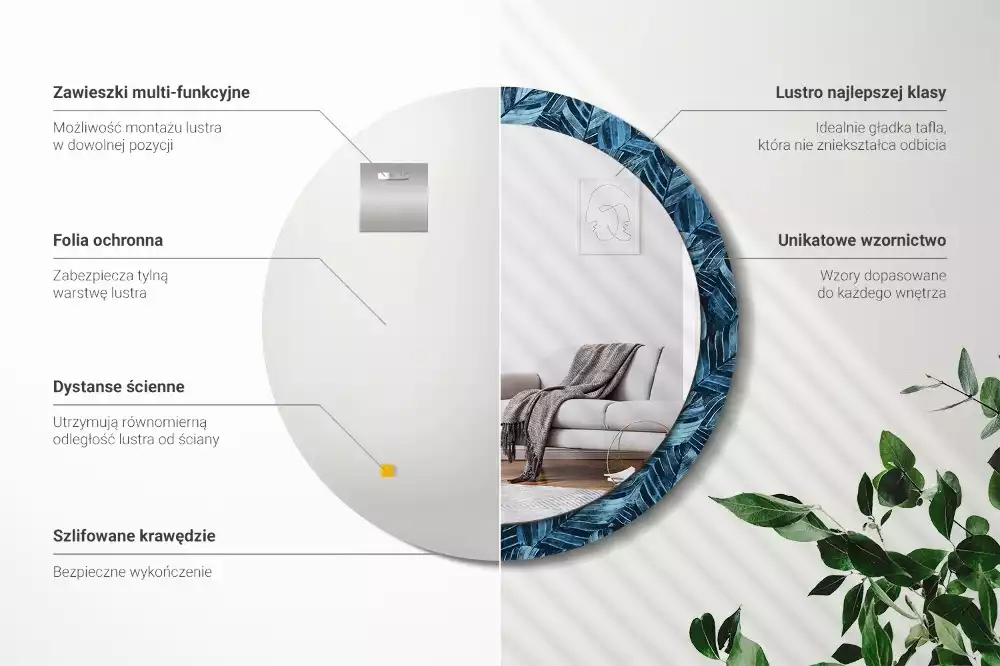 Espelho decorativo redondo Folhas da selva