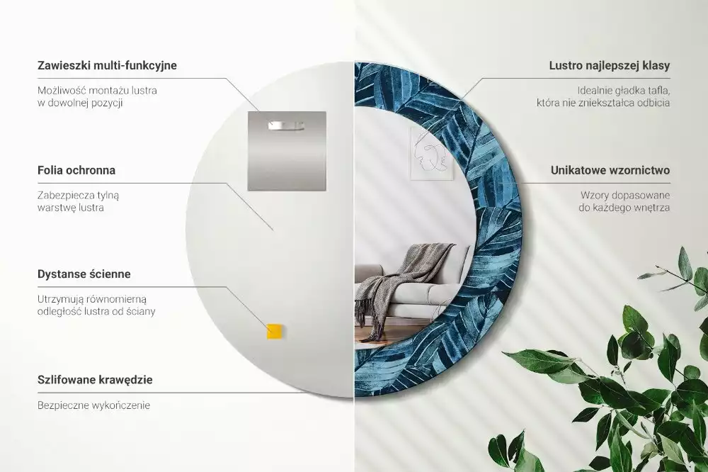 Espelho decorativo redondo Folhas da selva