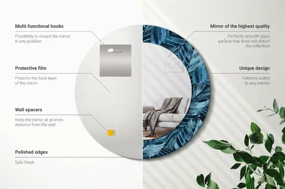 Espelho decorativo redondo Folhas da selva