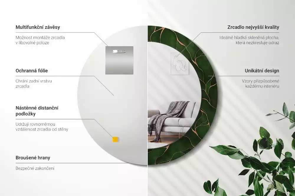 Espelho redondo decorativo Folha abstrata