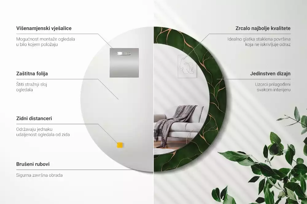 Espelho redondo decorativo Folha abstrata