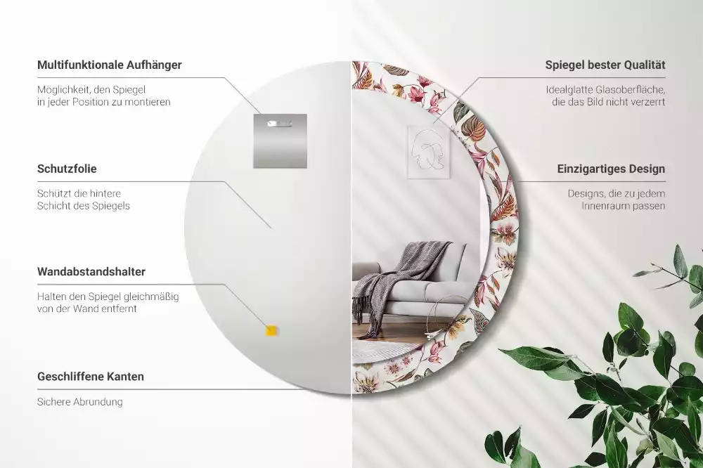 Espelho redondo decorativo Flores vintage