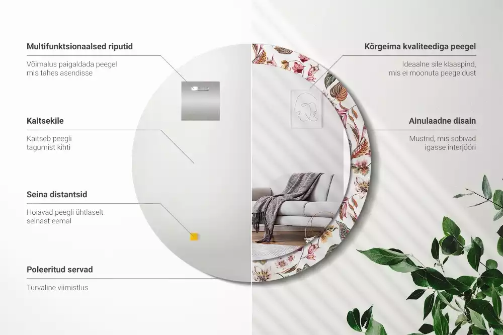 Espelho redondo decorativo Flores vintage