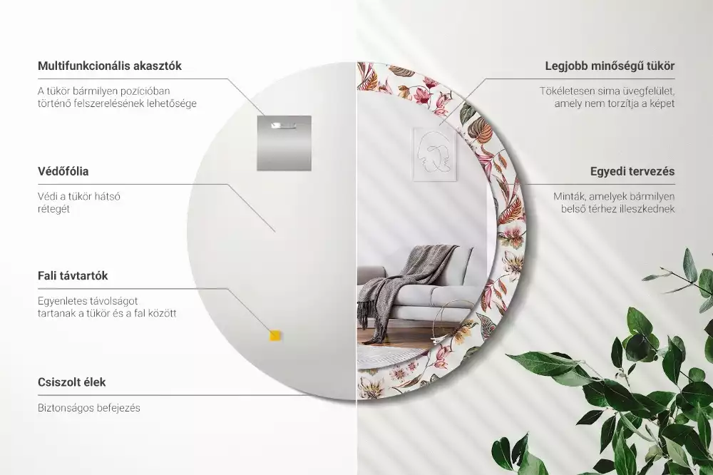 Espelho redondo decorativo Flores vintage