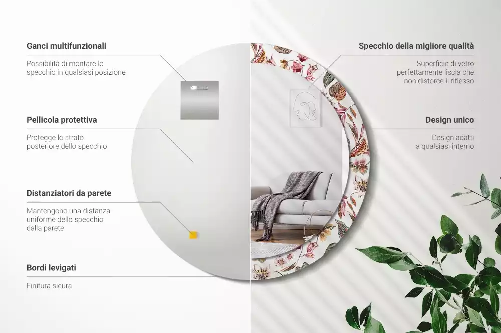 Espelho redondo decorativo Flores vintage