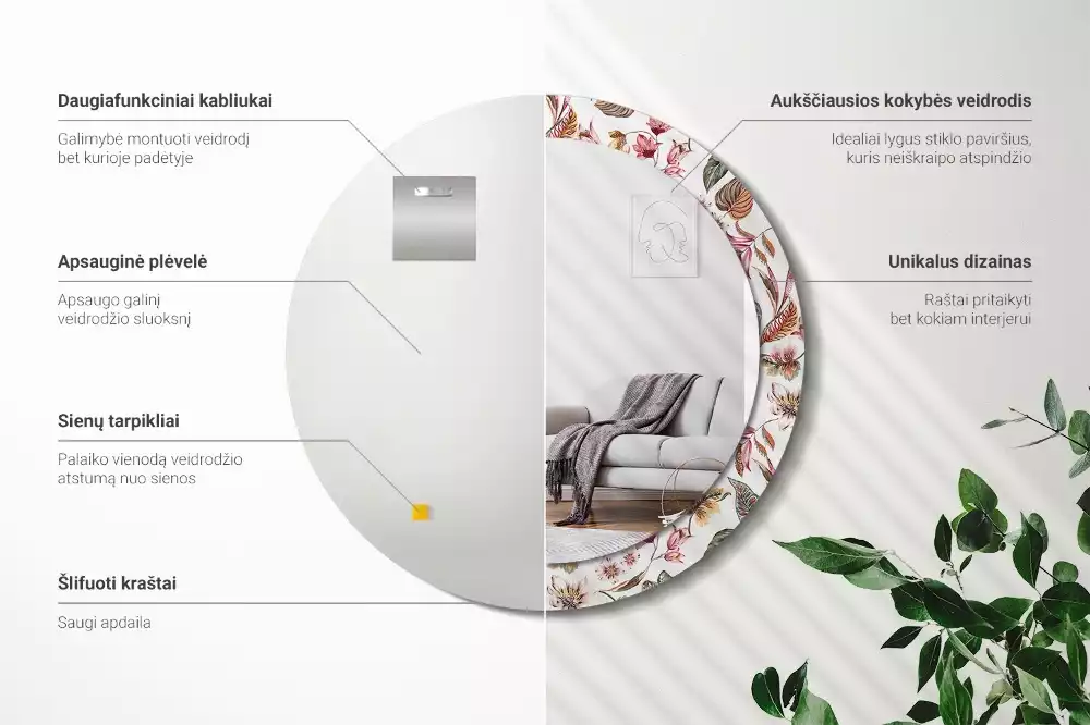 Espelho redondo decorativo Flores vintage