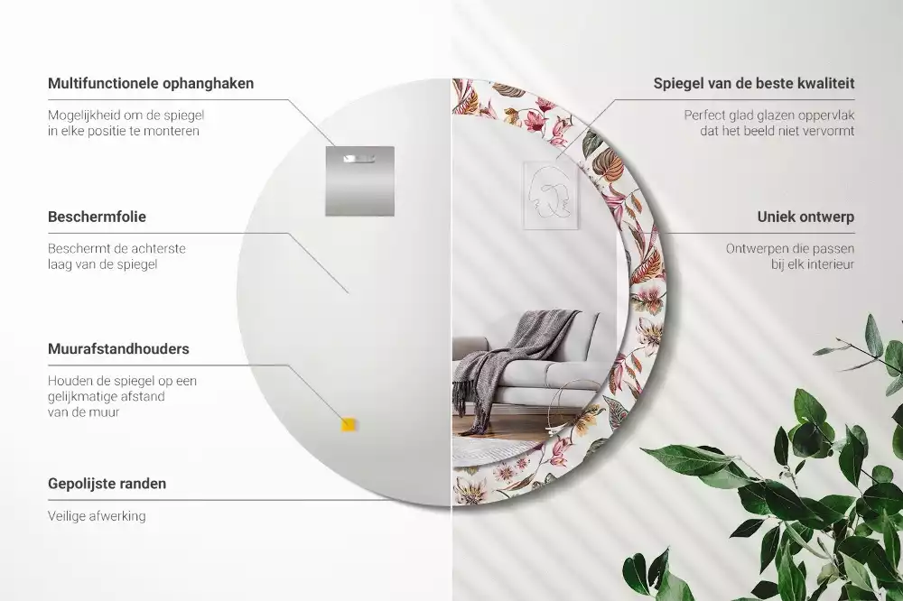 Espelho redondo decorativo Flores vintage