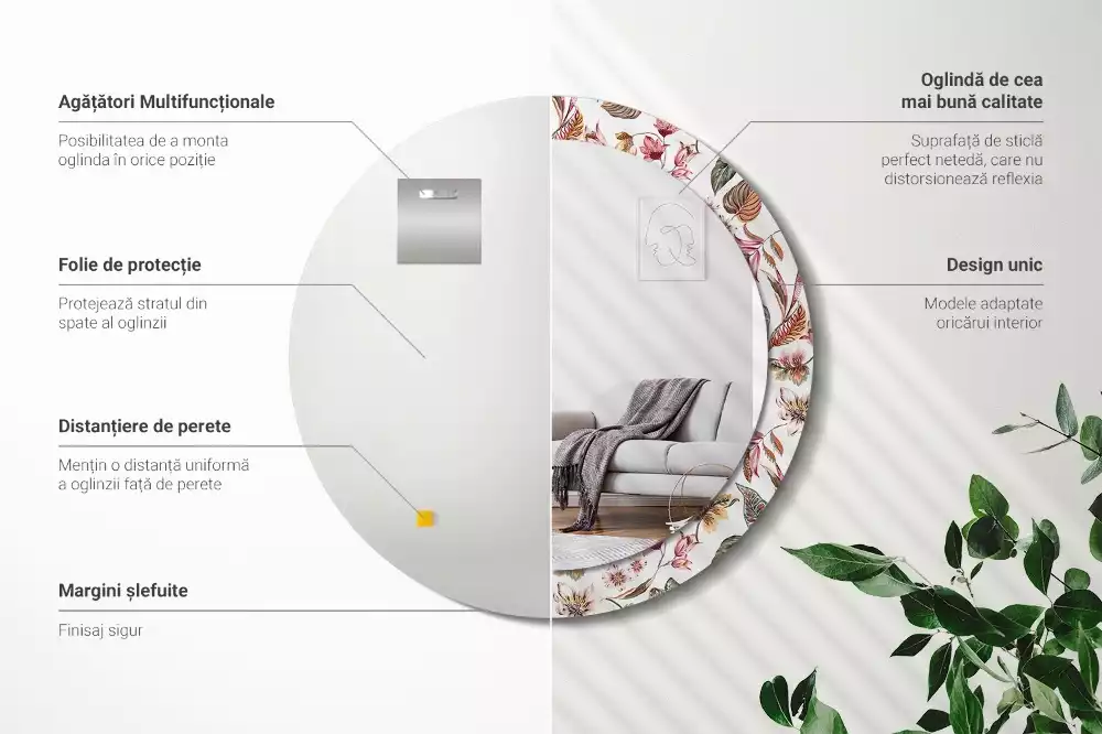 Espelho redondo decorativo Flores vintage