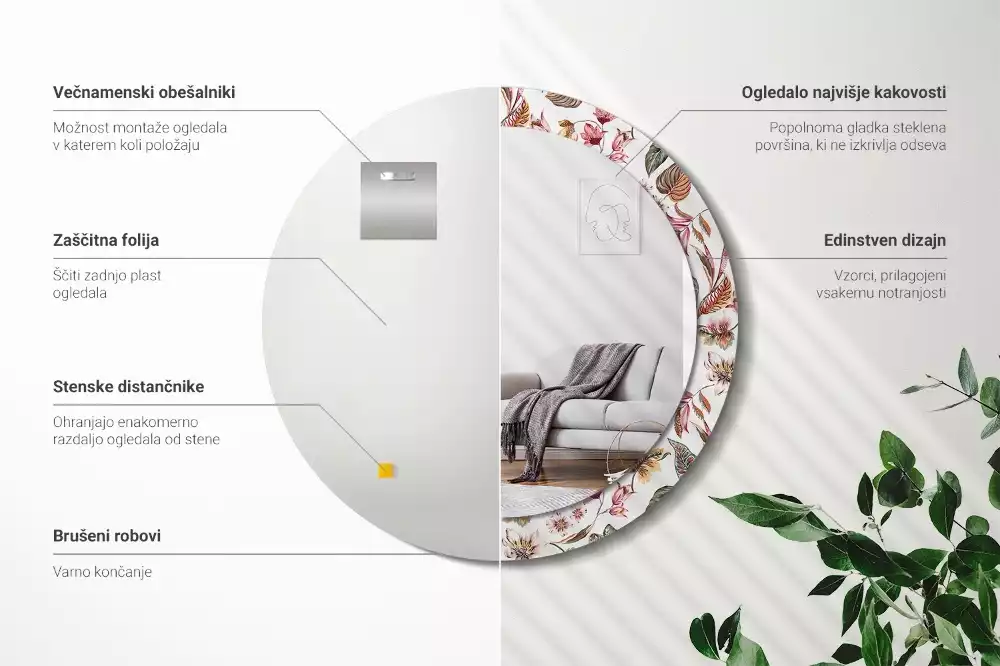 Espelho redondo decorativo Flores vintage