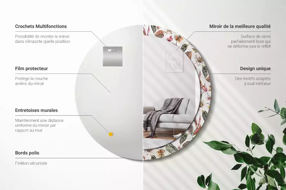 Espelho redondo decorativo Flores vintage