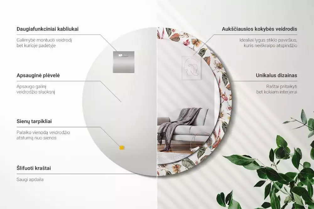 Espelho redondo decorativo Flores vintage