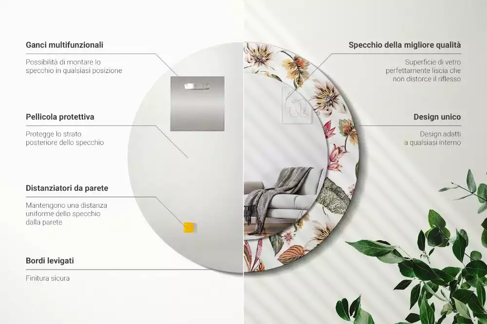 Espelho redondo decorativo Flores vintage