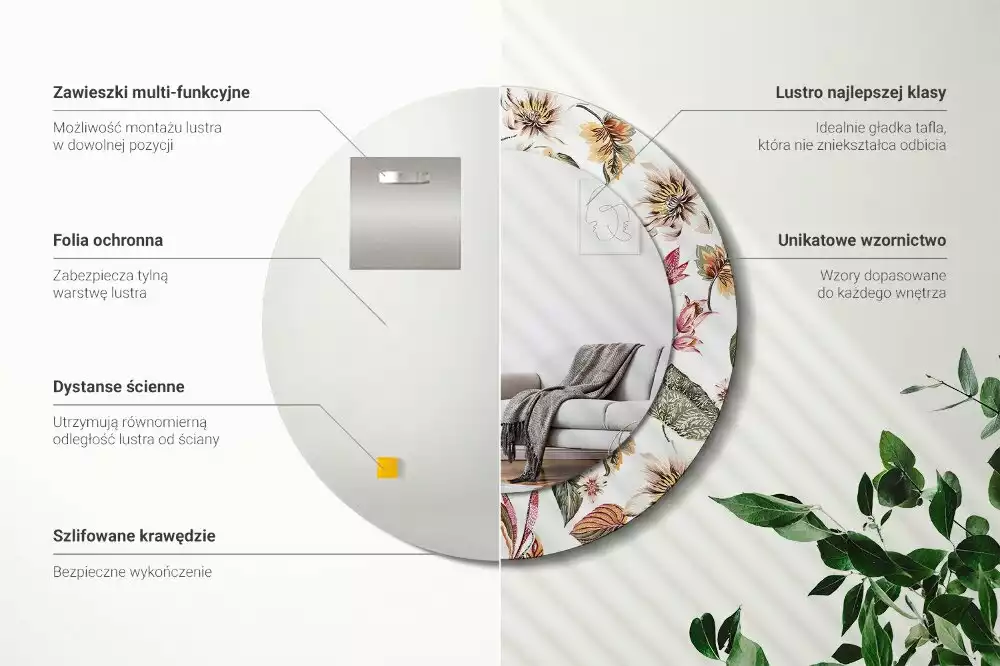 Espelho redondo decorativo Flores vintage