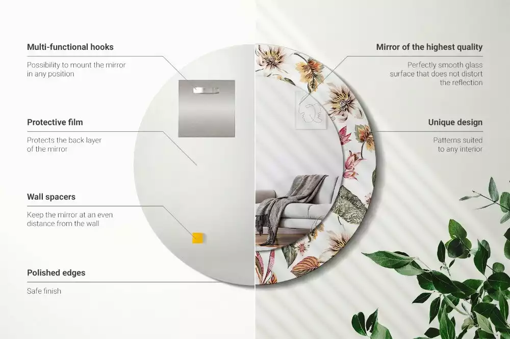 Espelho redondo decorativo Flores vintage