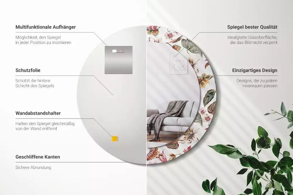 Espelho redondo decorativo Flores vintage