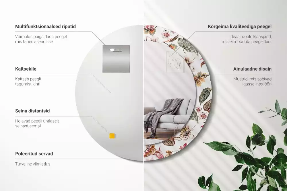 Espelho redondo decorativo Flores vintage