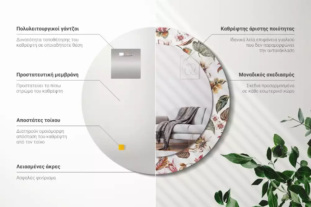 Espelho redondo decorativo Flores vintage