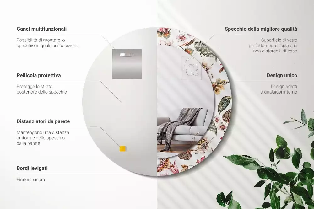 Espelho redondo decorativo Flores vintage