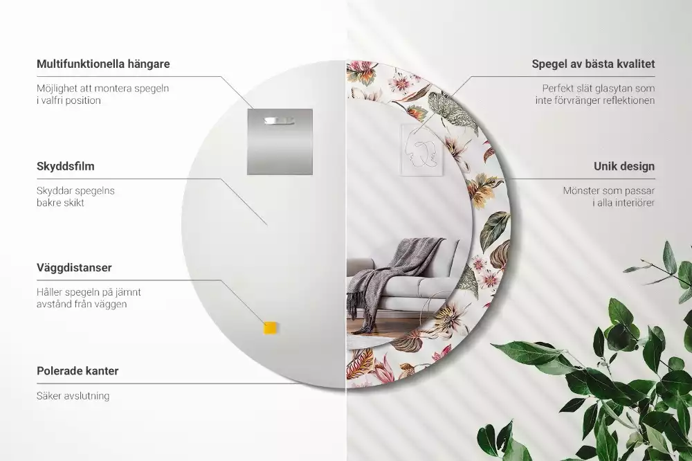 Espelho redondo decorativo Flores vintage