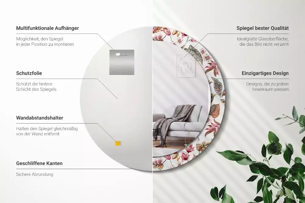 Espelho redondo decorativo Flores vintage