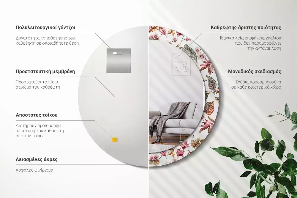 Espelho redondo decorativo Flores vintage