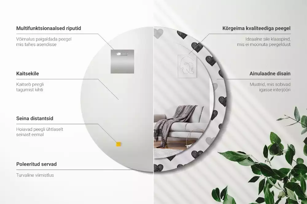 Espelho redondo decorativo Corações abstratos