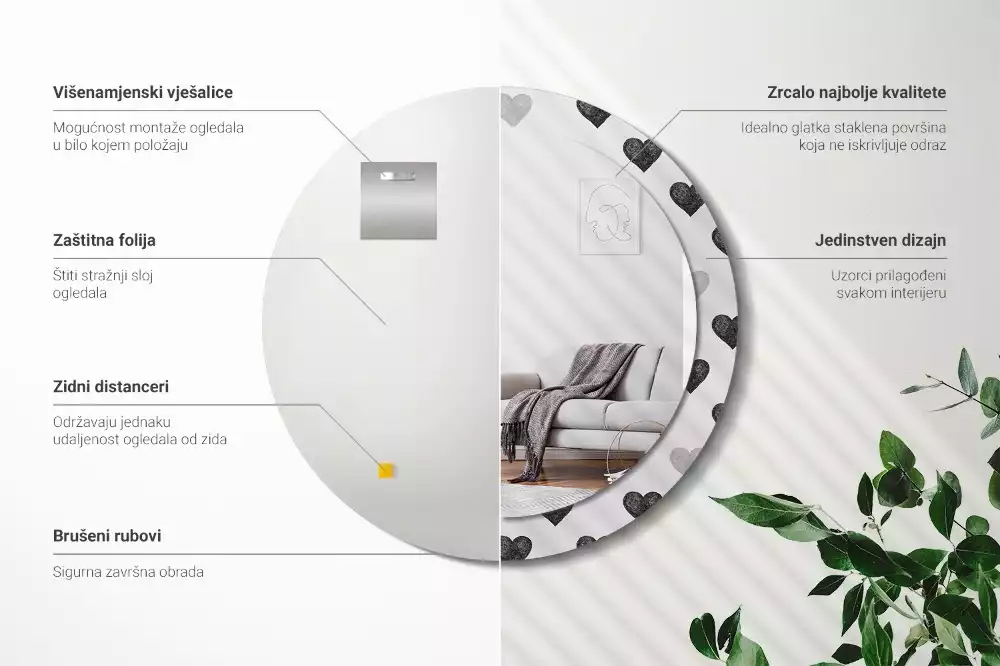 Espelho redondo decorativo Corações abstratos