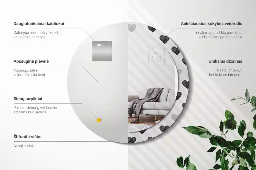 Espelho redondo decorativo Corações abstratos