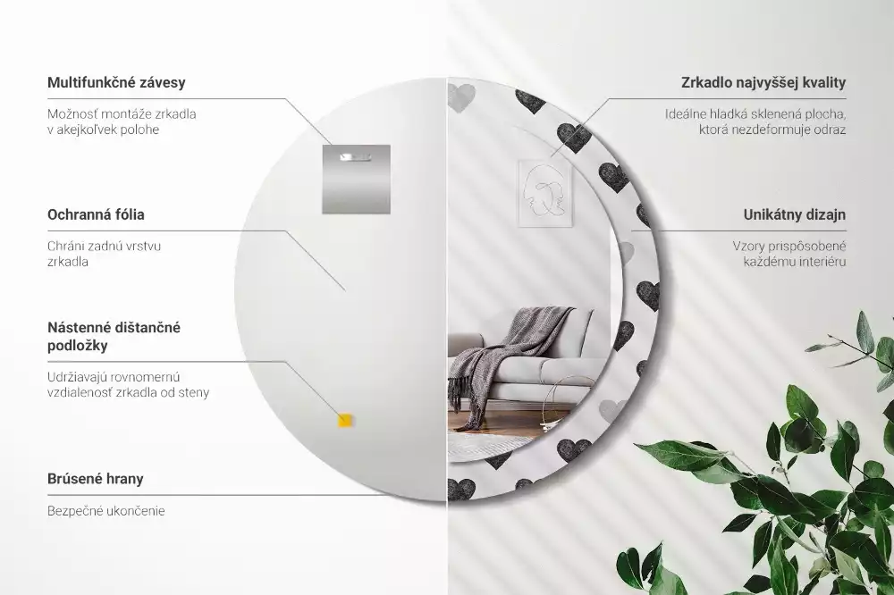 Espelho redondo decorativo Corações abstratos