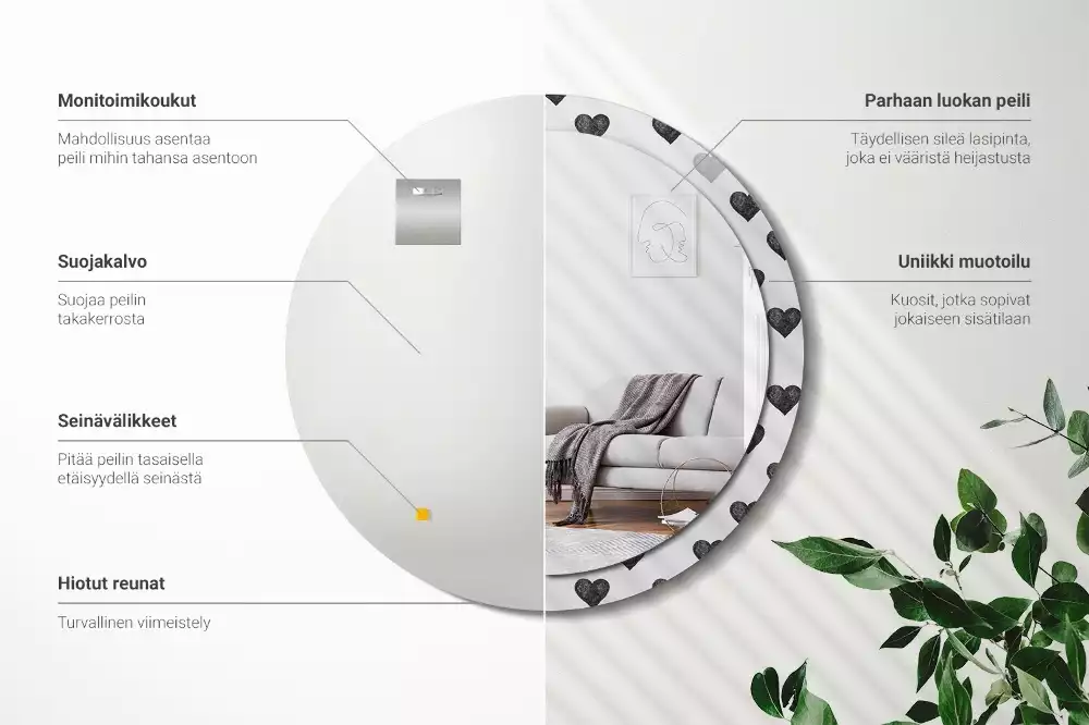 Espelho redondo decorativo Corações abstratos