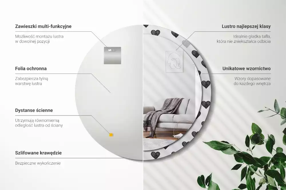 Espelho redondo decorativo Corações abstratos