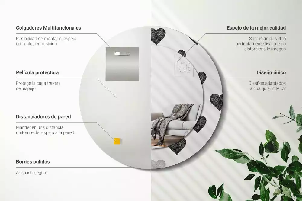 Espelho redondo decorativo Corações abstratos