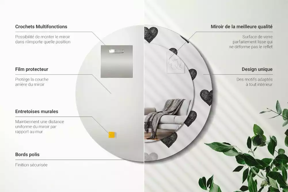 Espelho redondo decorativo Corações abstratos