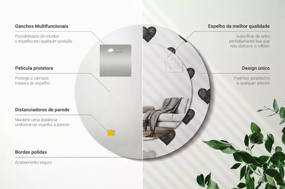 Espelho redondo decorativo Corações abstratos