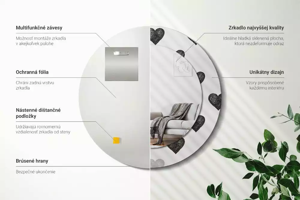 Espelho redondo decorativo Corações abstratos