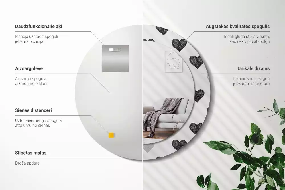 Espelho redondo decorativo Corações abstratos