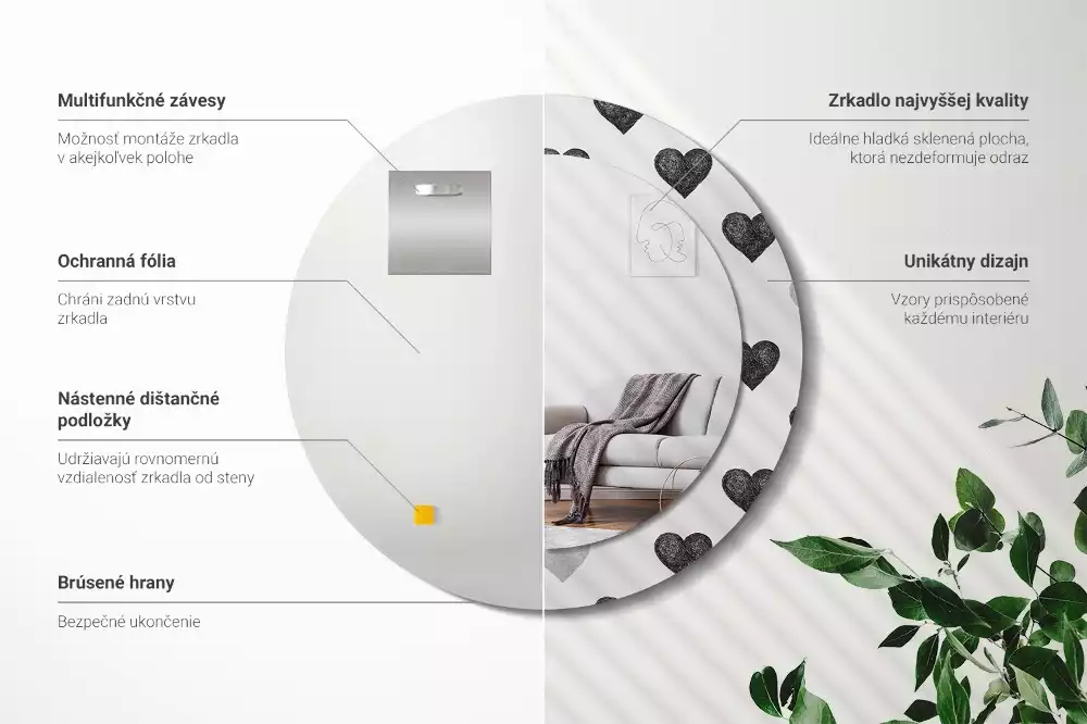 Espelho redondo decorativo Corações abstratos