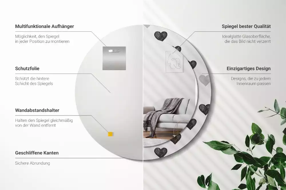 Espelho redondo decorativo Corações abstratos