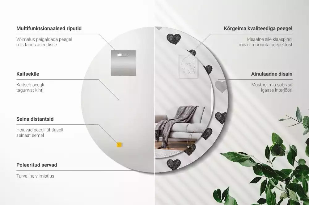 Espelho redondo decorativo Corações abstratos